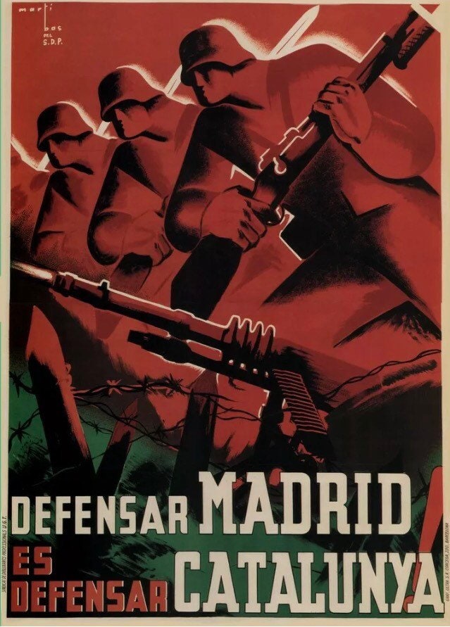 Vintage Spanish Civil War Poster - Madrid/Catalunya, 1938