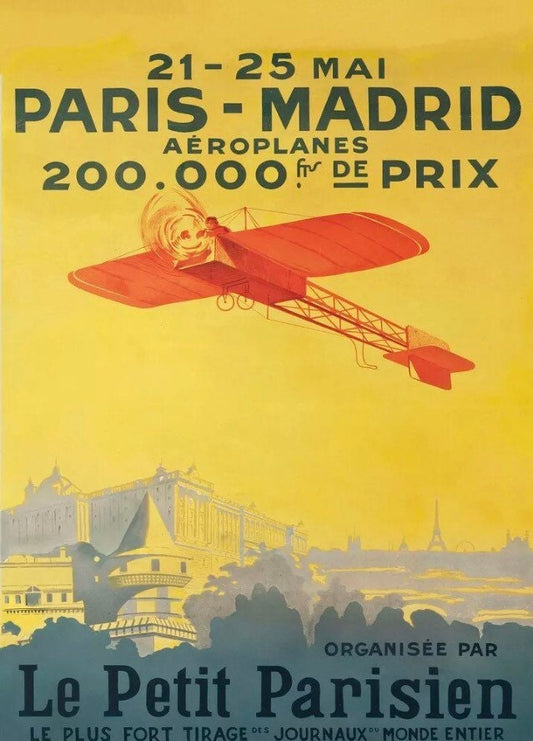 Vintage Advertising Poster - Paris to Madrid Flying Competition, Art Deco, 1911