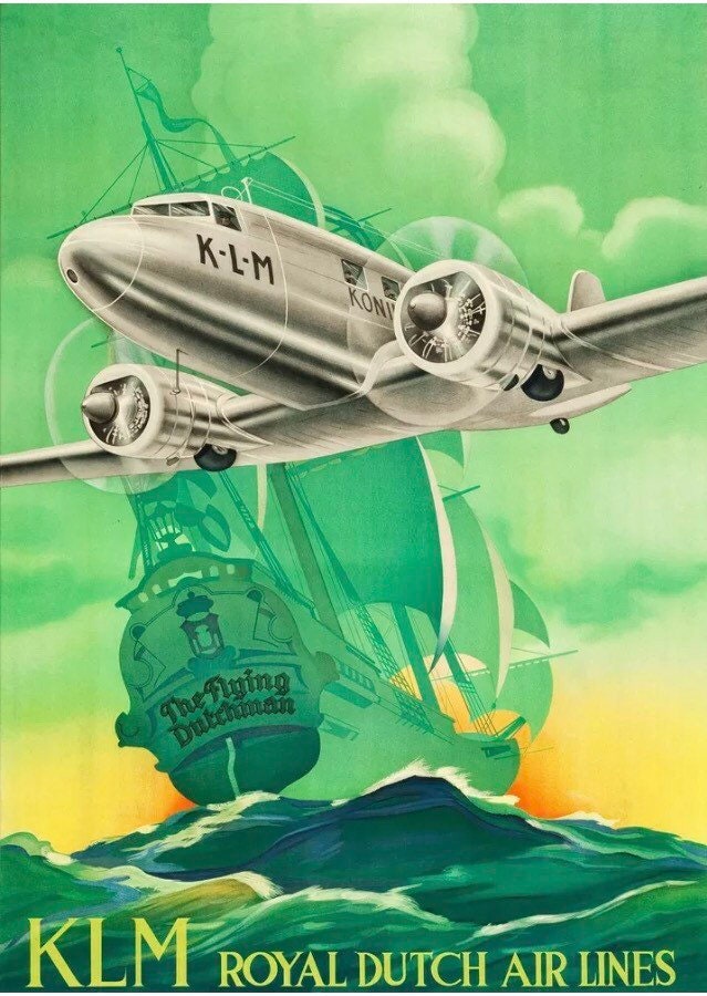 Vintage Advertising Poster - KLM airlines, Dutch, 1930