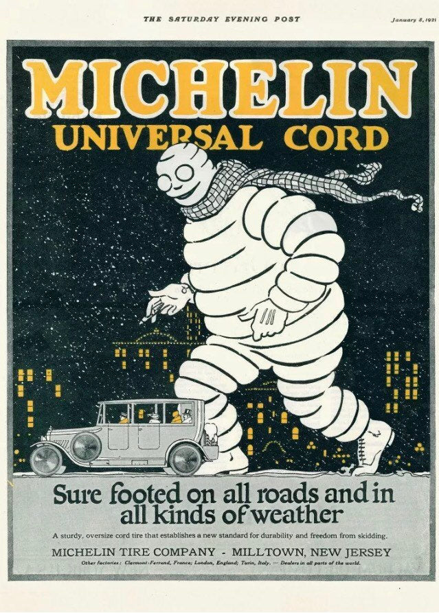 Vintage Advertising Poster - Michelin Universal Cord Bibendum, 1921