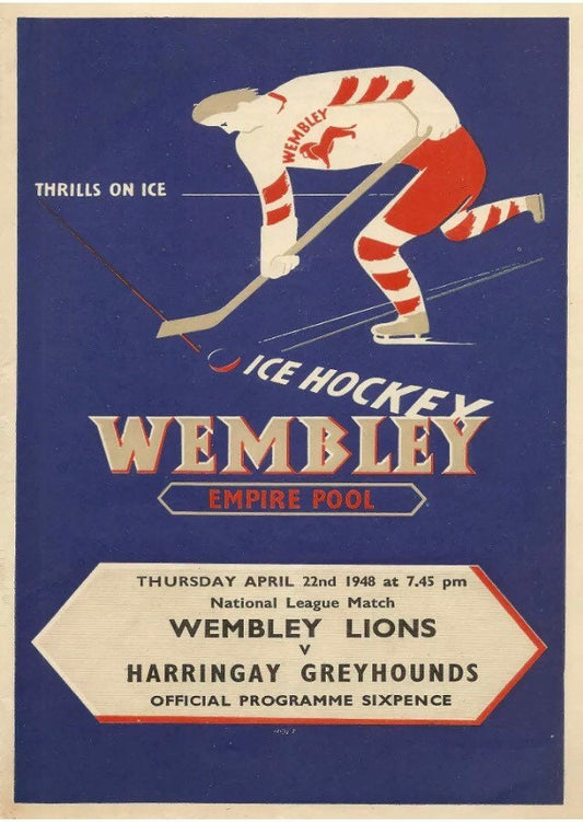 Vintage Advertising Poster - Wembley Ice Hockey, 1948