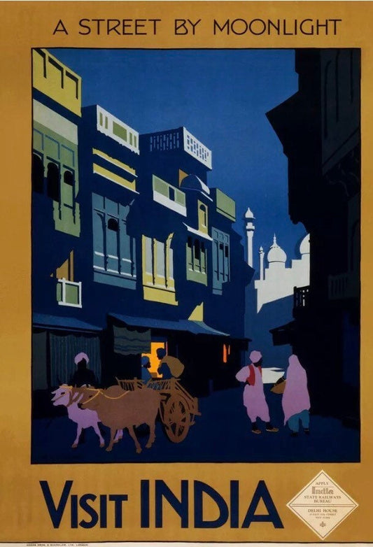 Vintage Travel Poster - India, A Street by Moonlight, 1920