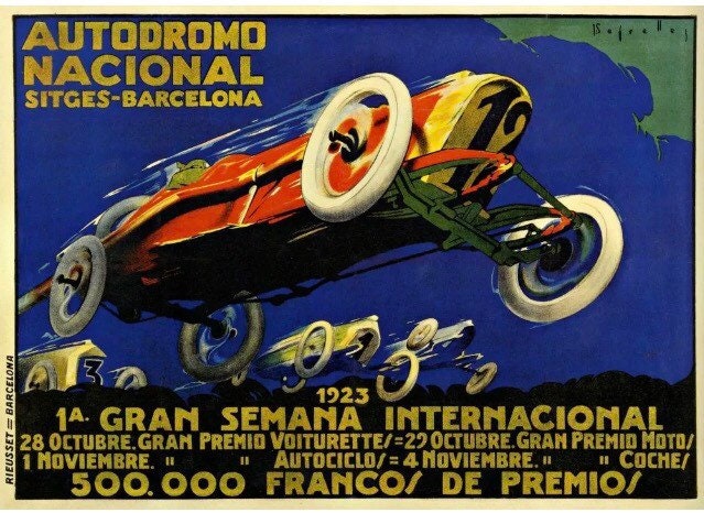 Vintage Car Racing Poster (Spanish) - International Race Week, Barcelona, 1923