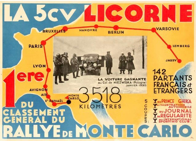 Vintage Automobilia Poster - Rallye Monte Carlo, French 1930