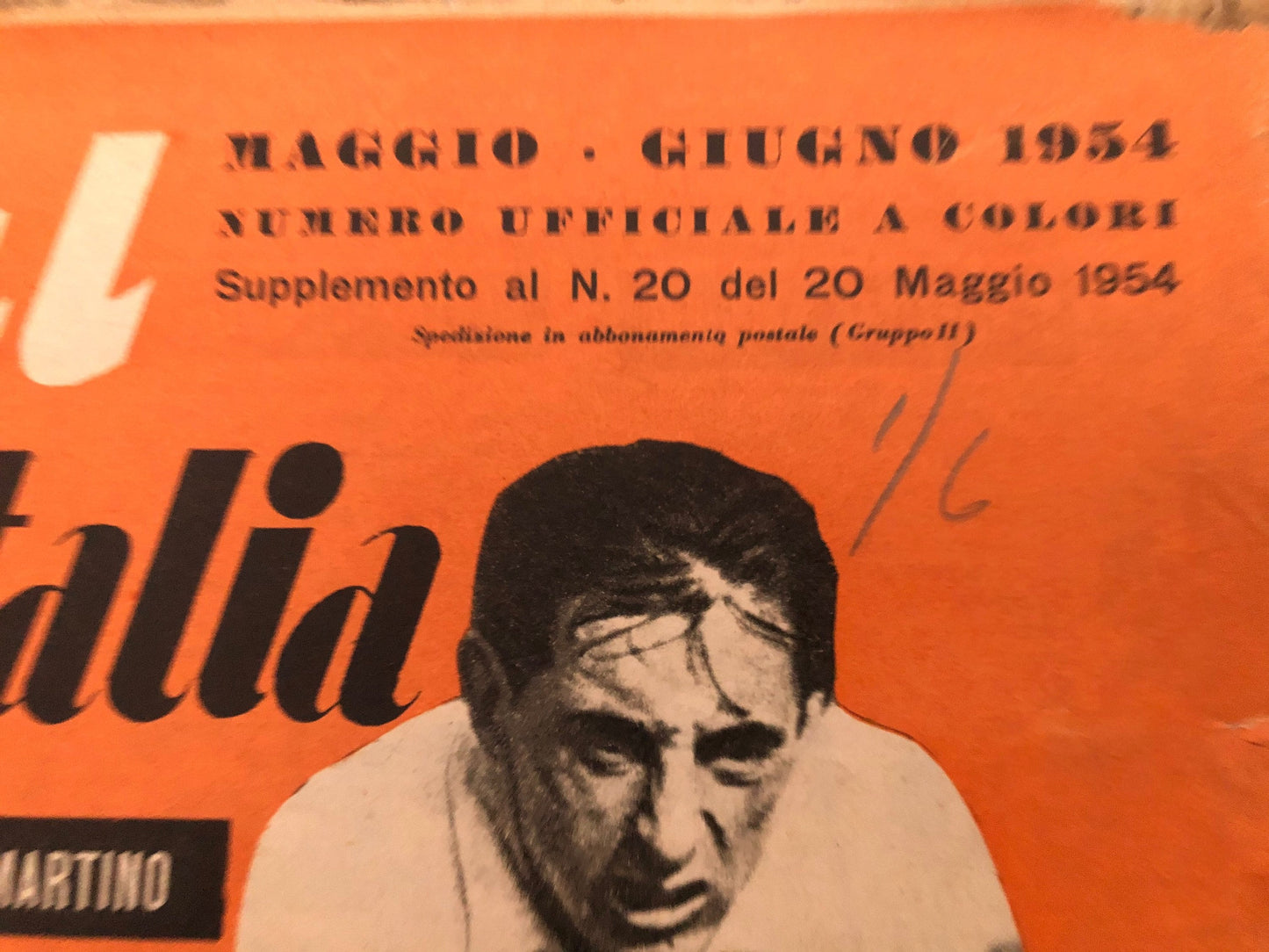 Vintage Cycling Print - Fausto Coppi Bianchi Italian, Original 1954
