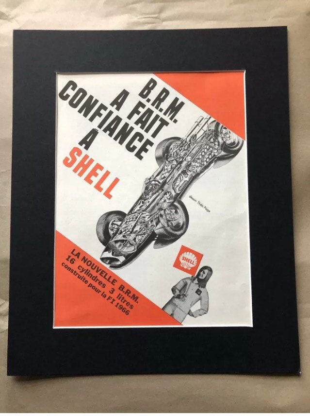 Vintage Advertising Print - BRM/Shell French Race Car, Original 1965