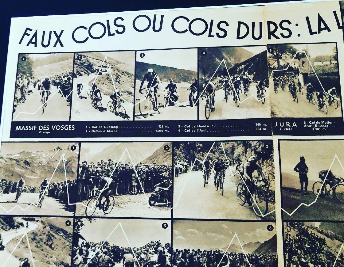 Vintage Cycling Print - Tour de France, Alps Map, Original 1952