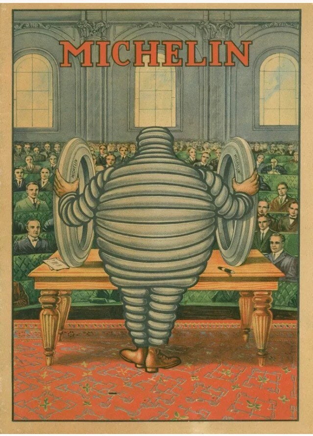 Vintage Advertising  poster - Michelin Tyres Demonstration, Bibendum 1913