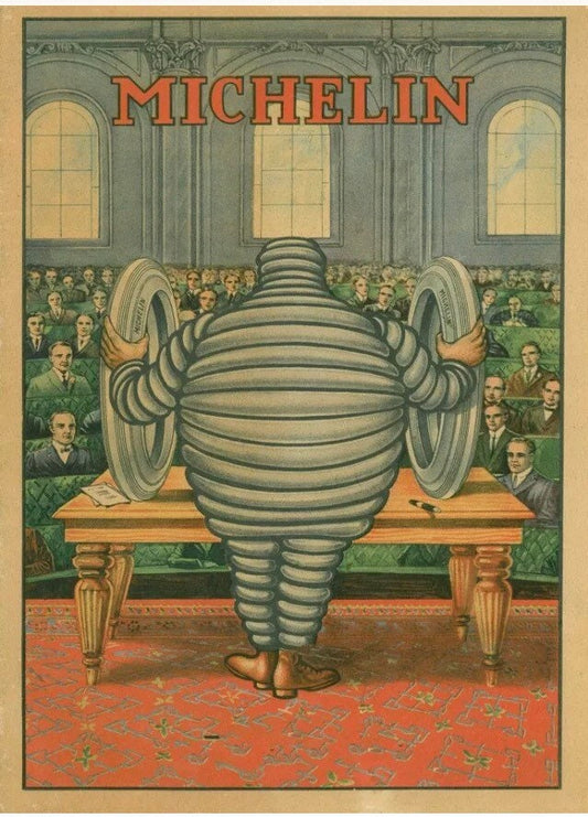 Vintage Advertising  poster - Michelin Tyres Demonstration, Bibendum 1913