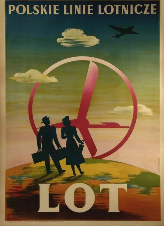 Vintage Travel Poster - Poland, LOT Airlines, c1948
