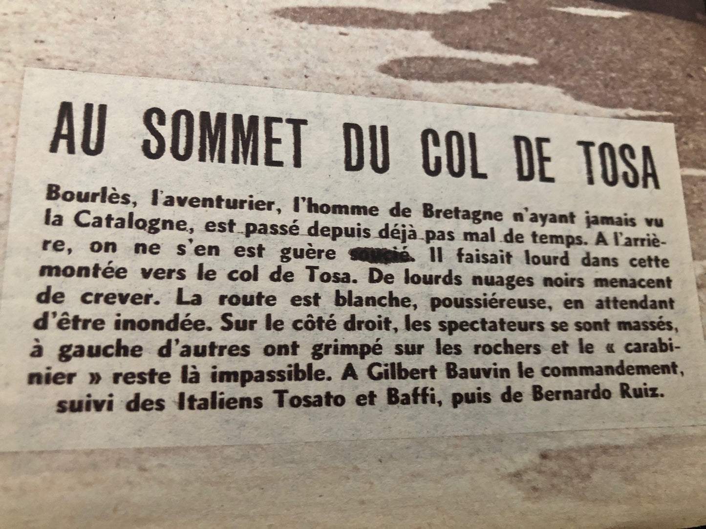 Vintage Cycling Print - Alpine Col du Tosa, Original 1953