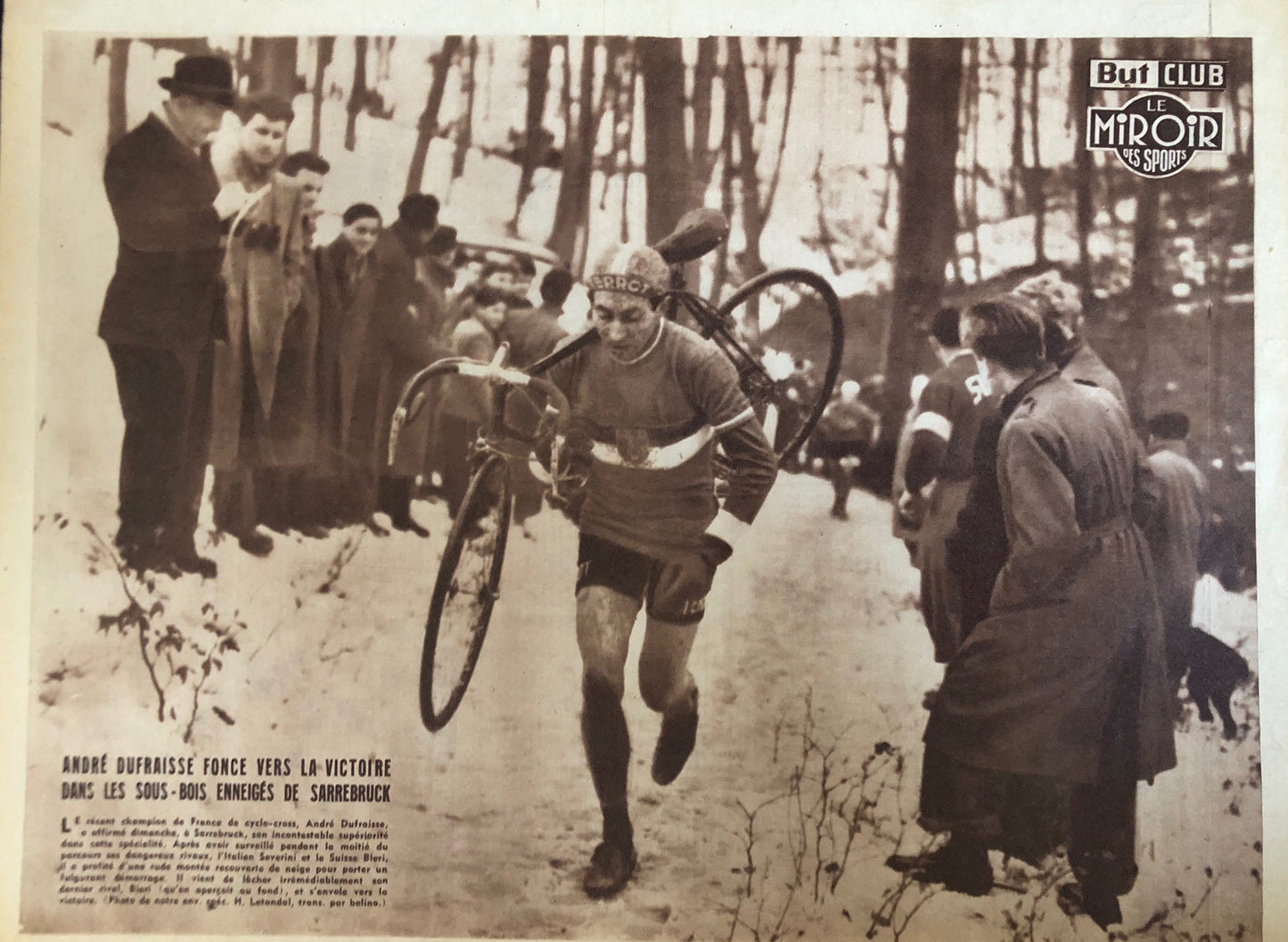 Vintage Winter Cycling Print (French) - Andre Dufraisse, Terrot Bicycle, Original 1950s