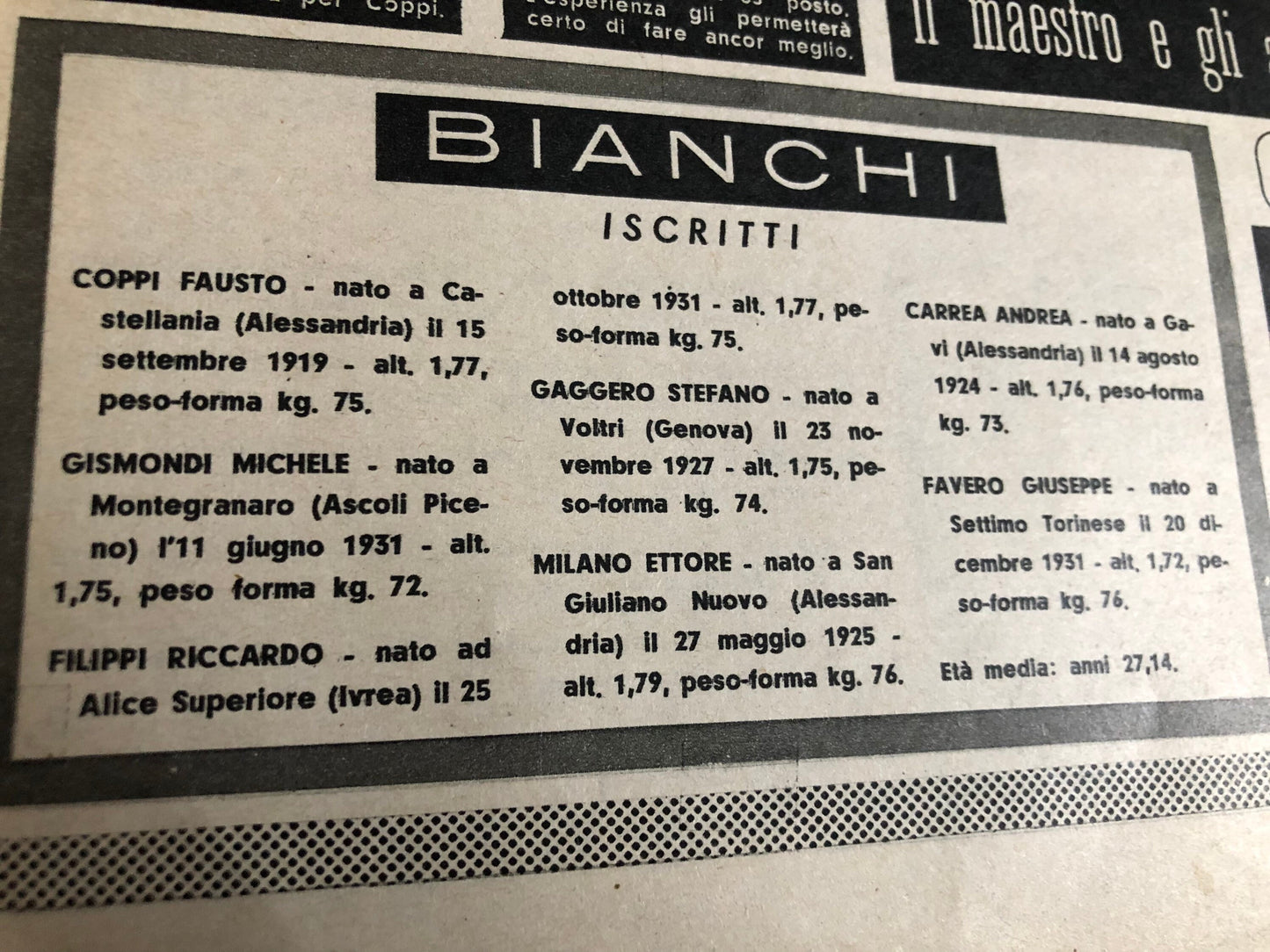 Vintage Cycling Print - Bianchi, Biagio Cavanna,  1953