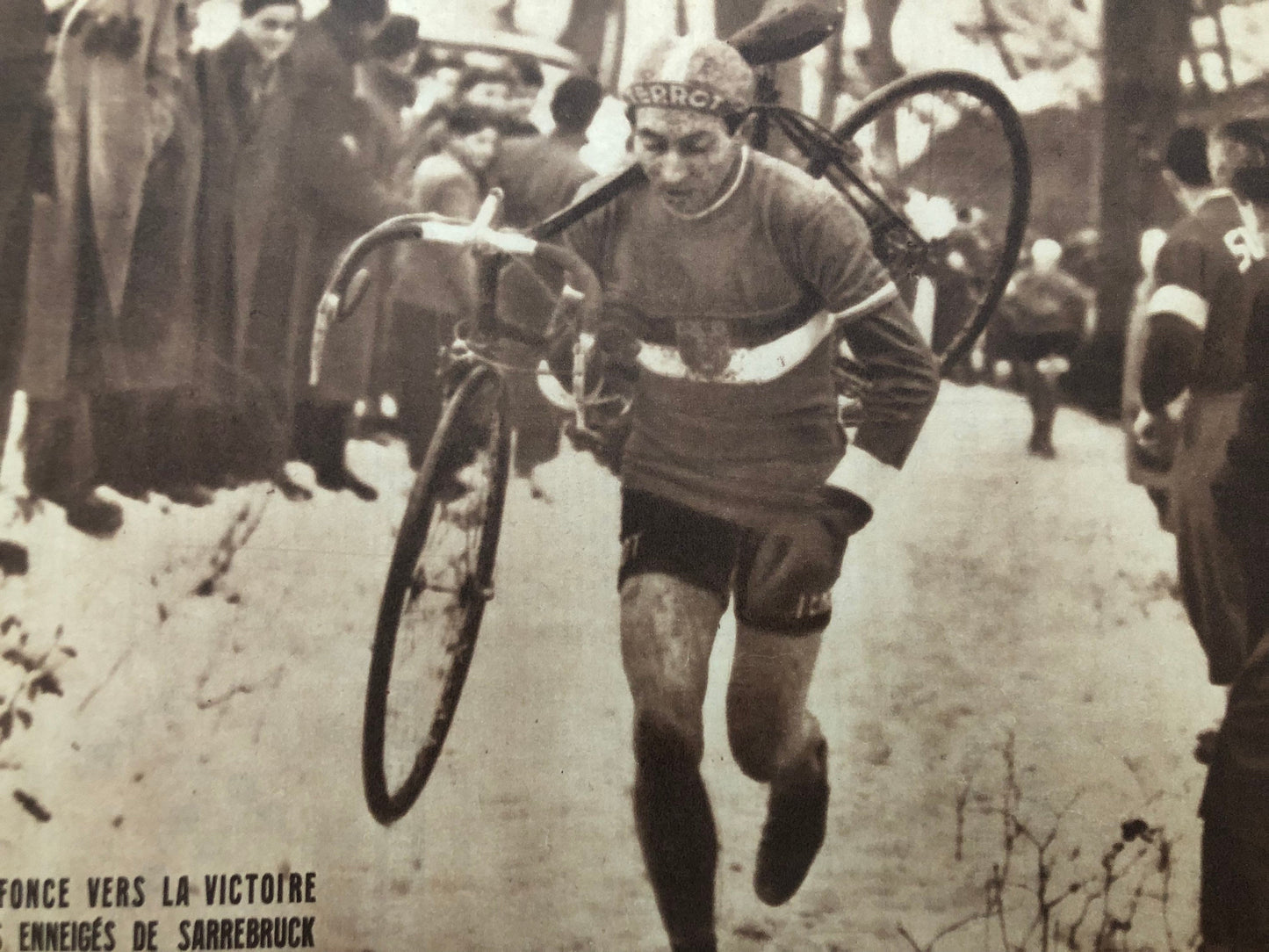 Vintage Winter Cycling Print (French) - Andre Dufraisse, Terrot Bicycle, Original 1950s