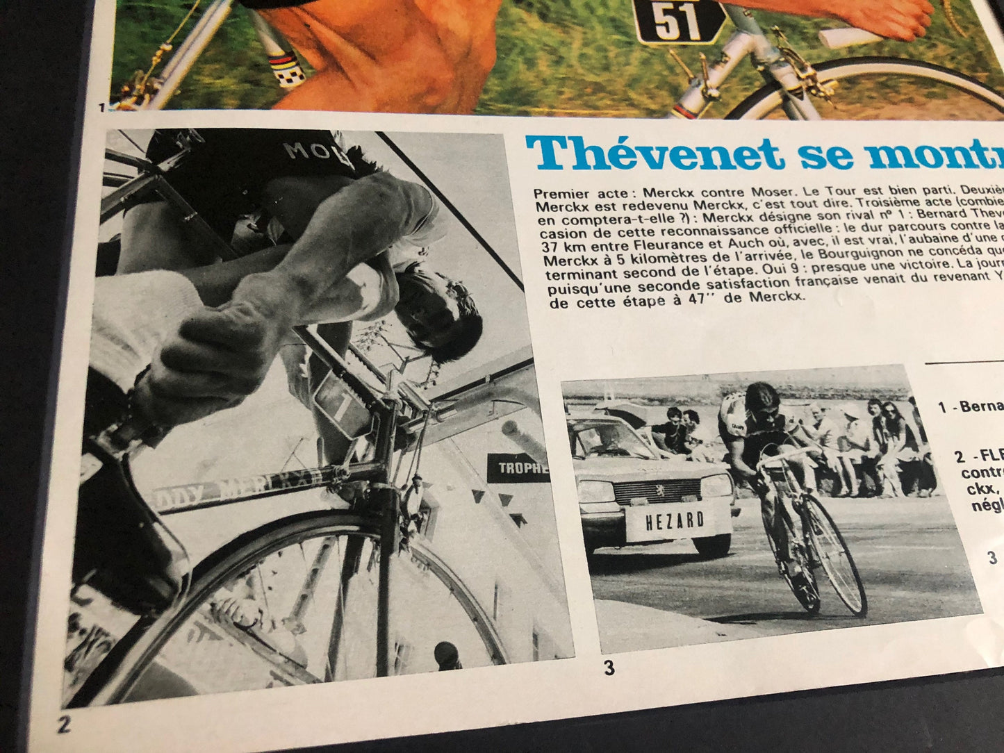 Vintage Cycling Print - Tour de France, Bernard Thevenet/Peugeot, Original  1970
