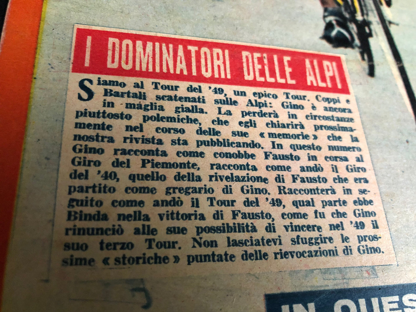 Vintage Cycling Print - Fausto Coppi/Gino Bartali, Original Tour de France, 1949