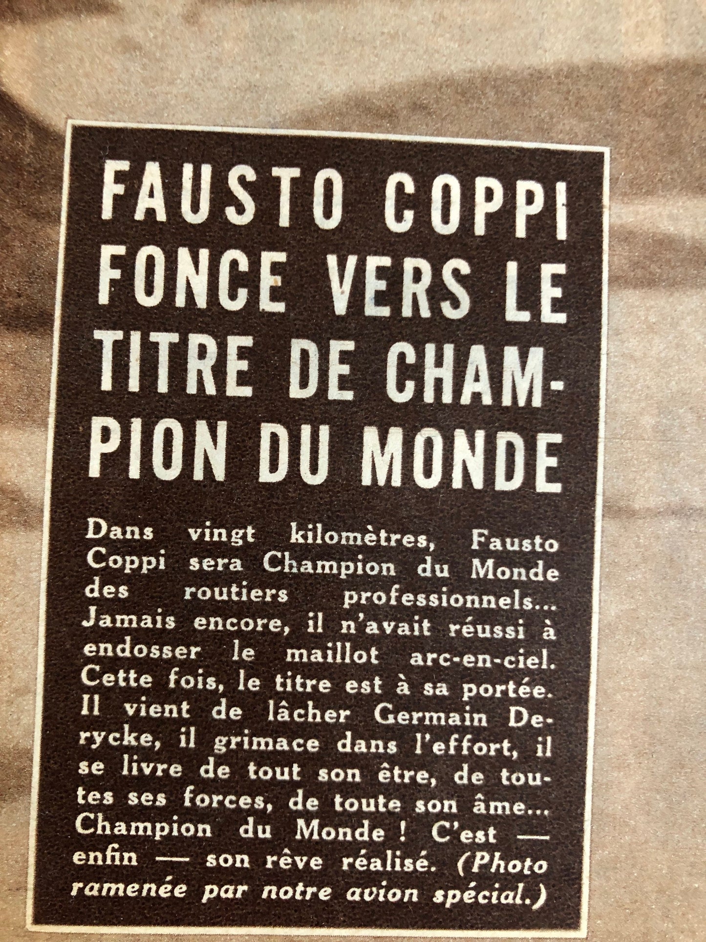 Vintage Cycling Print - Fausto Coppi, Original, Tour de France, 1953
