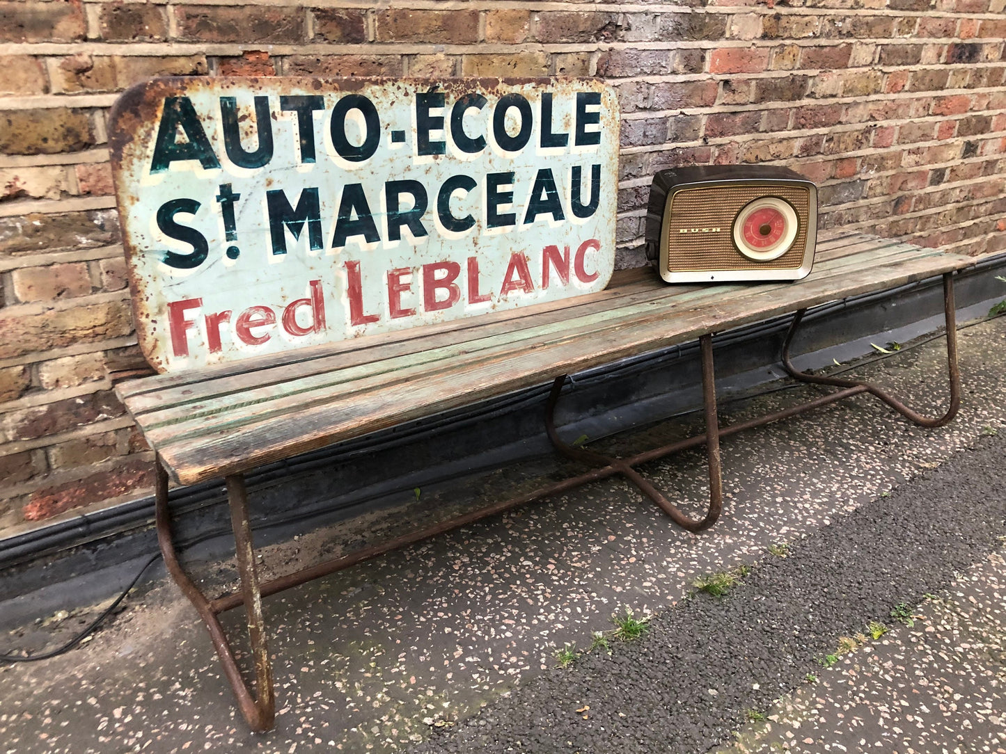 Vintage Advertising Sign - Auto Ecole Fred Le Blanc, St Marceau French 1950s
