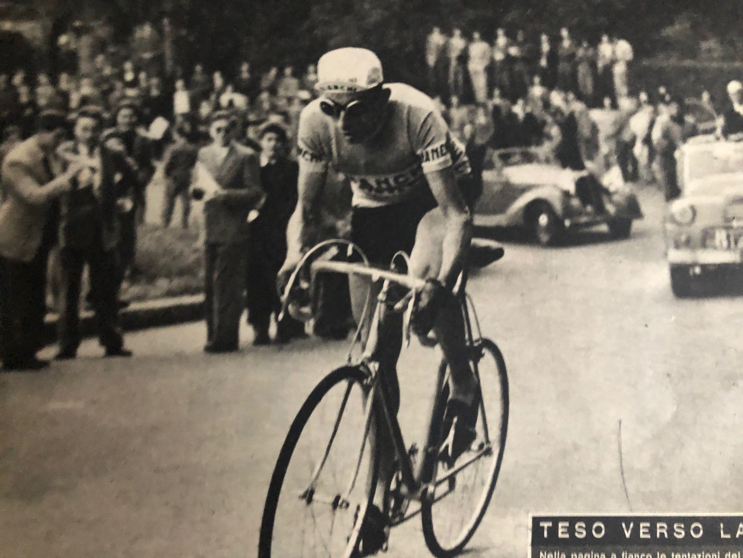 Vintage Cycling Print - 'Il Macchina del Tempo', Fausto Coppi, Bianchi Original, 1953