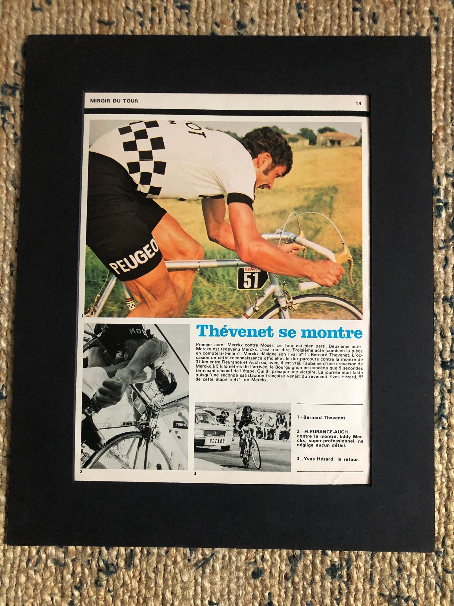Vintage Cycling Print - Tour de France, Bernard Thevenet/Peugeot, Original  1970