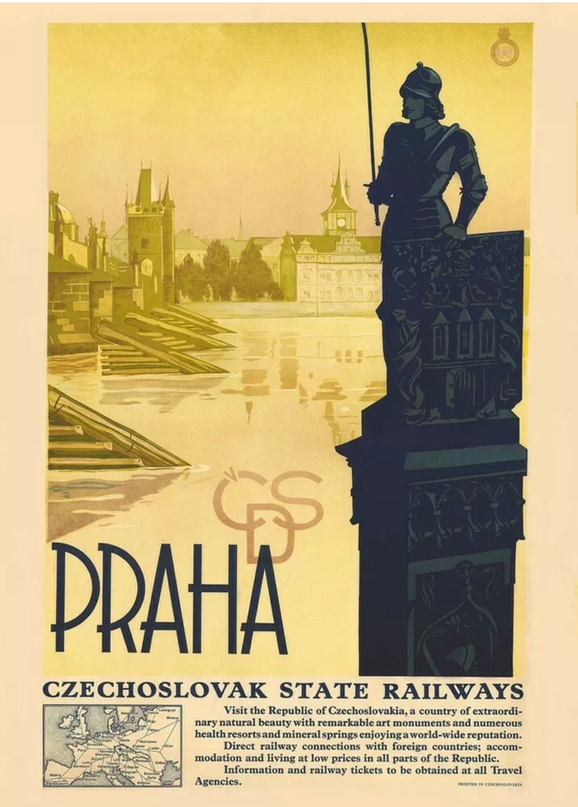 Vintage Advertising Poster - Prague / Praha tourism, 1920s