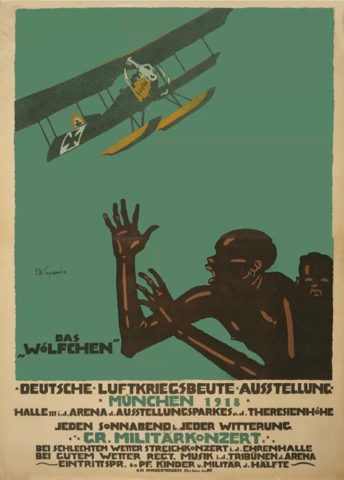Vintage German Propaganda Poster - Air Exhibition, Munich WW1, 1918