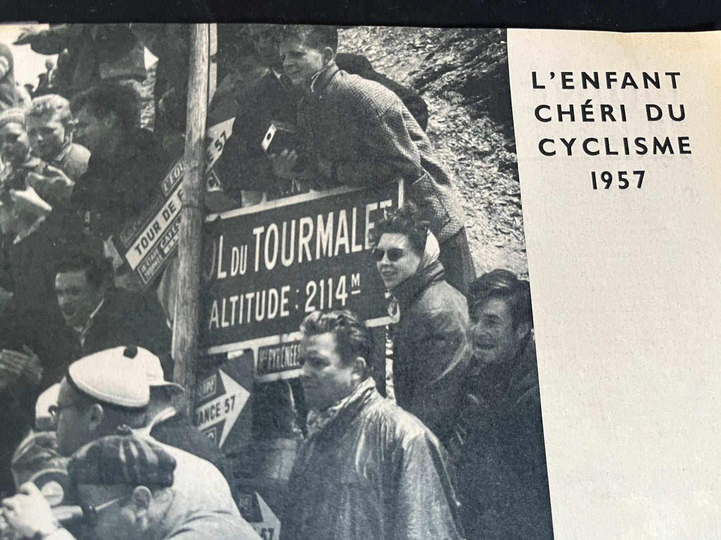 Vintage Cycling Print - Jacques Anquetil, Col du Tourmalet, Tour de France, original 1957