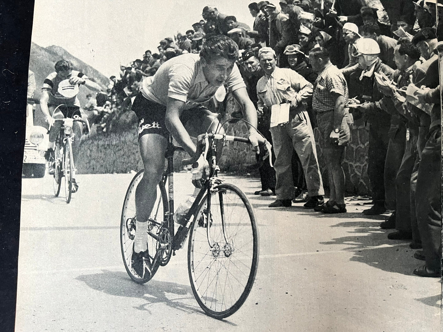 Vintage Cycling Print - Jacques Anquetil, Col du Tourmalet, Tour de France, original 1957