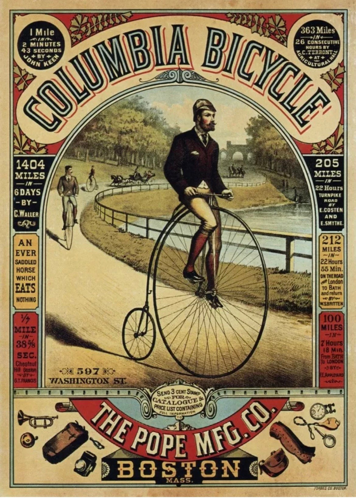 Vintage USA Advertising Poster - Columbia Cycles, United States, 1884