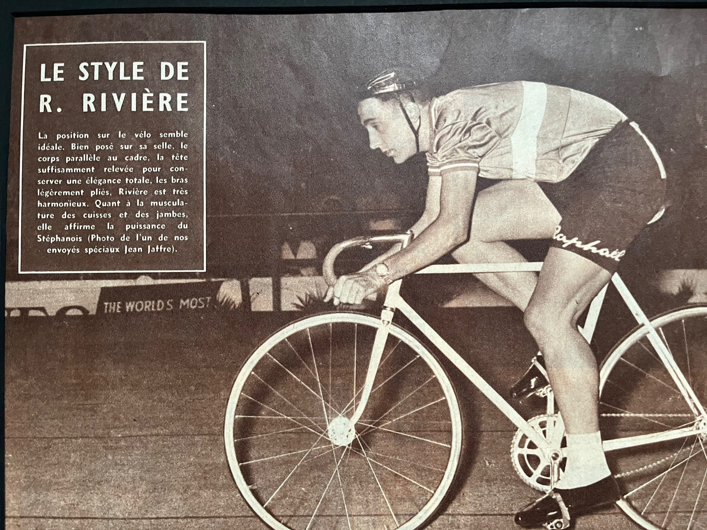 Vintage Cycling Print - Roger Rivière, St Raphael Pista, Original, 1957