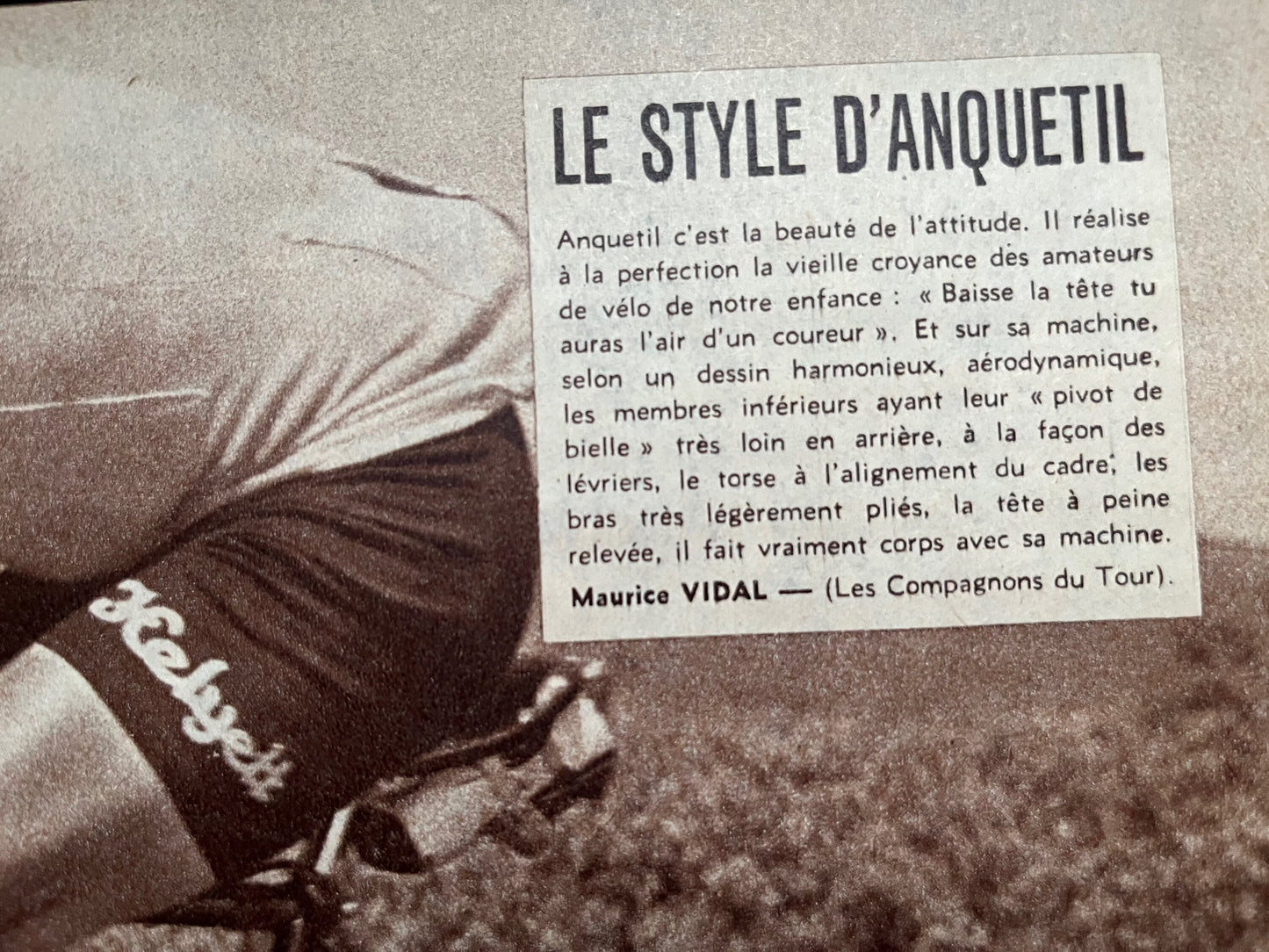 Vintage Cycling Print - Jacques Anquetil, Tour de France, Original, 1961