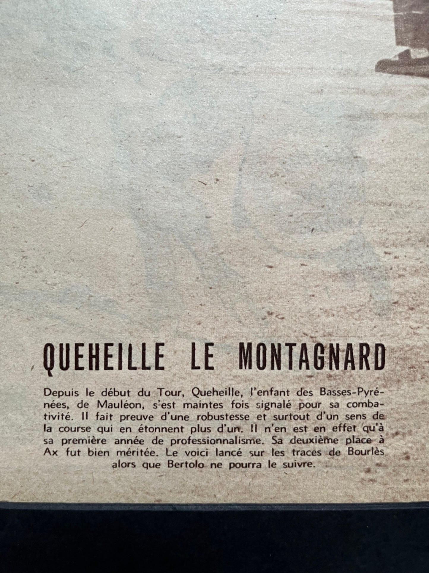 Vintage Cycling Print -  Tour de France, Marcel Queheille, Original 1959