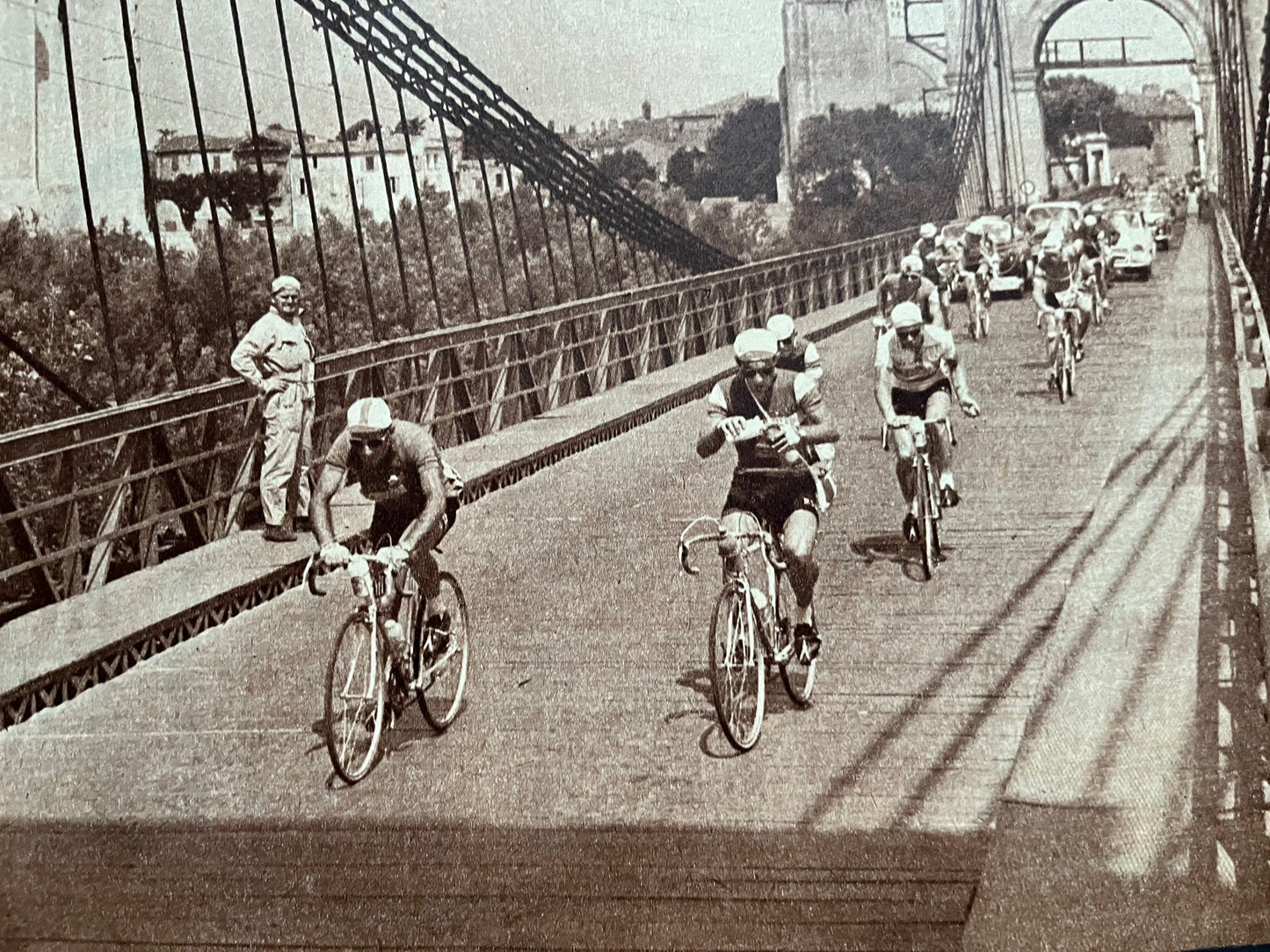 Vintage Cycling Print - Tour de France, Caen/Pont de Tarascon, Original 1950s