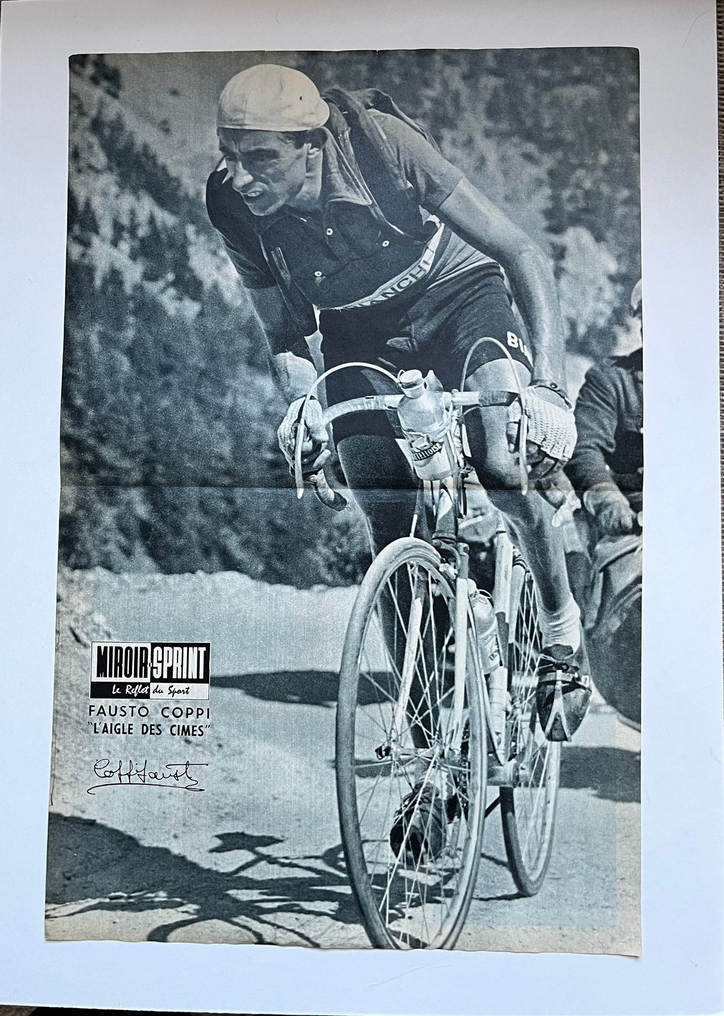 Vintage Cycling Print - Fausto Coppi, Bianchi Original Signed, 1953
