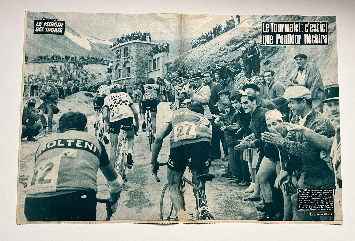 Vintage Cycling Print - Tour de France, Gimondi, Poulidor, Motta, Tourmalet Stage, Original 1965