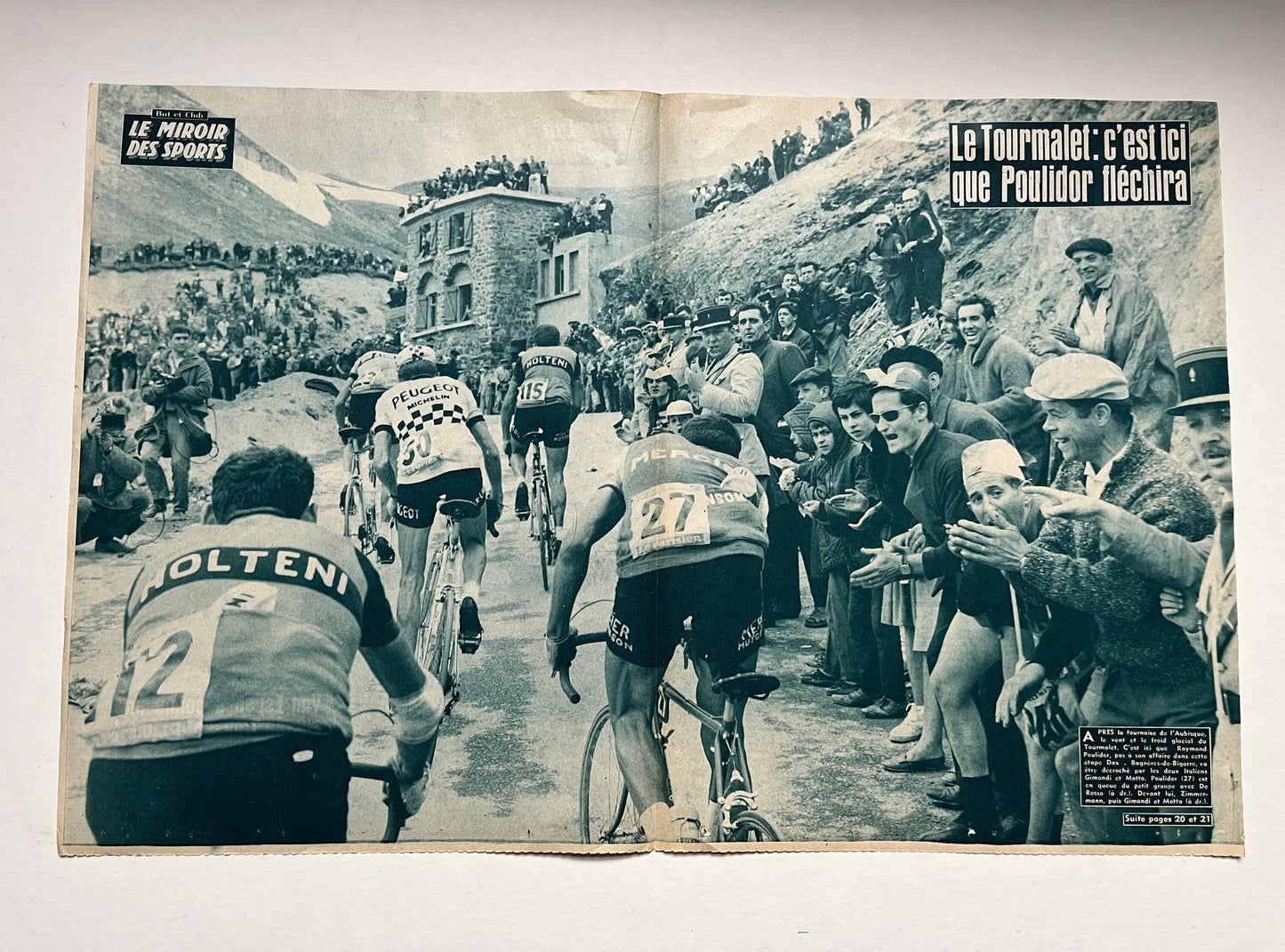 Vintage Cycling Print - Tour de France, Gimondi, Poulidor, Motta, Tourmalet Stage, Original 1965