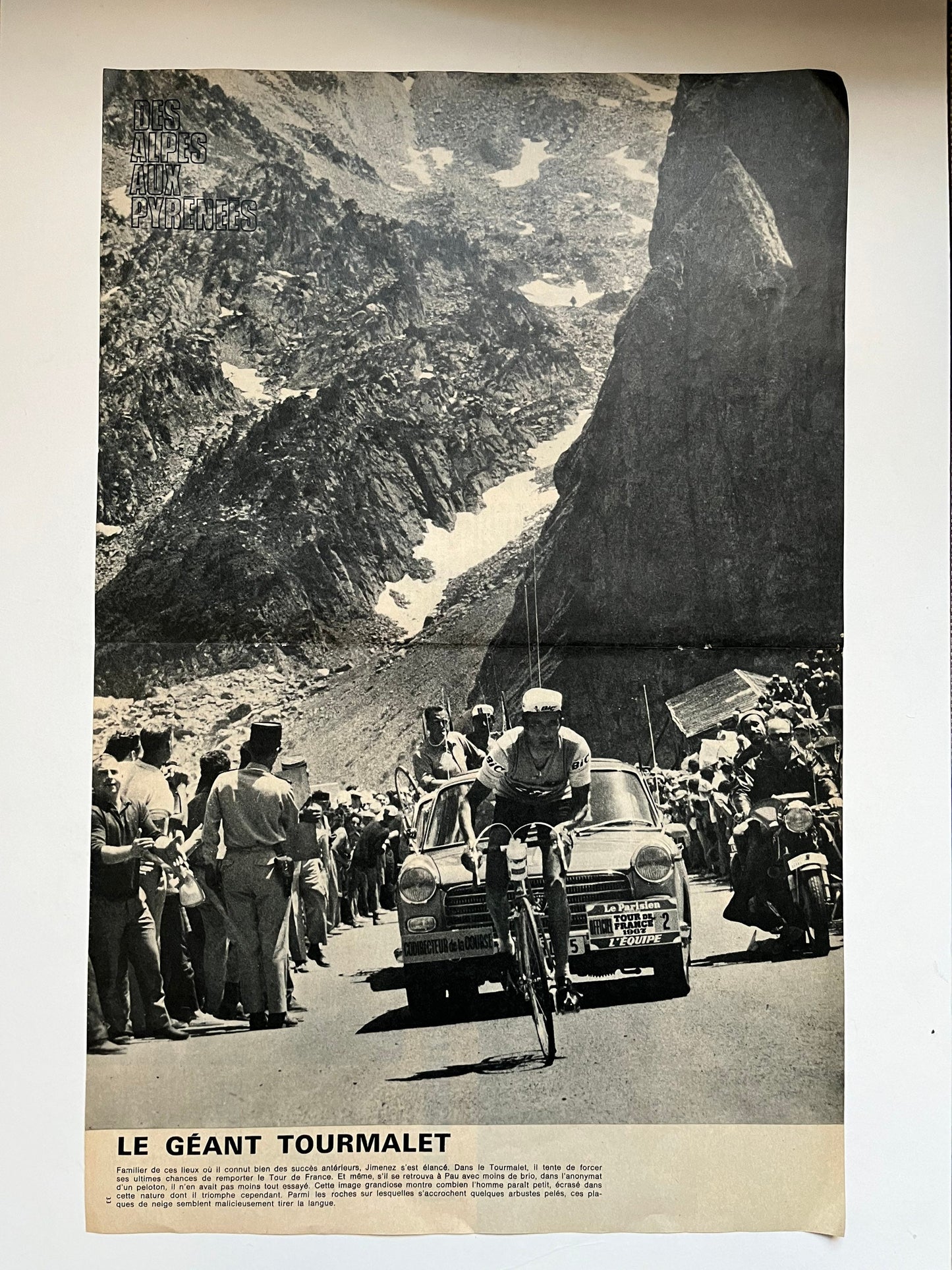Vintage Cycling Print - Tour de France, Tourmalet, Julio Jimenez, Ford France Team, Original 1967