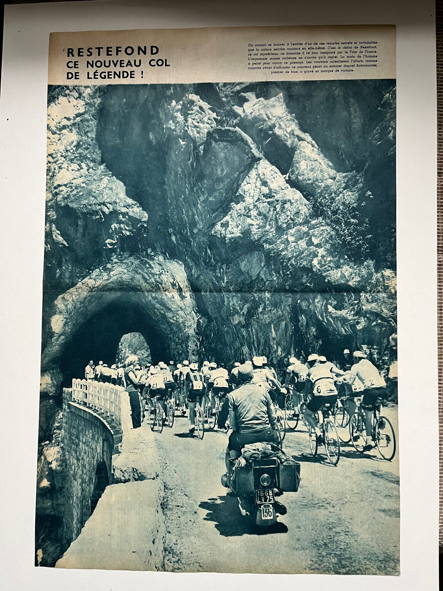 Vintage Cycling Print - Tour de France, Col de Restefond, Original  1960s