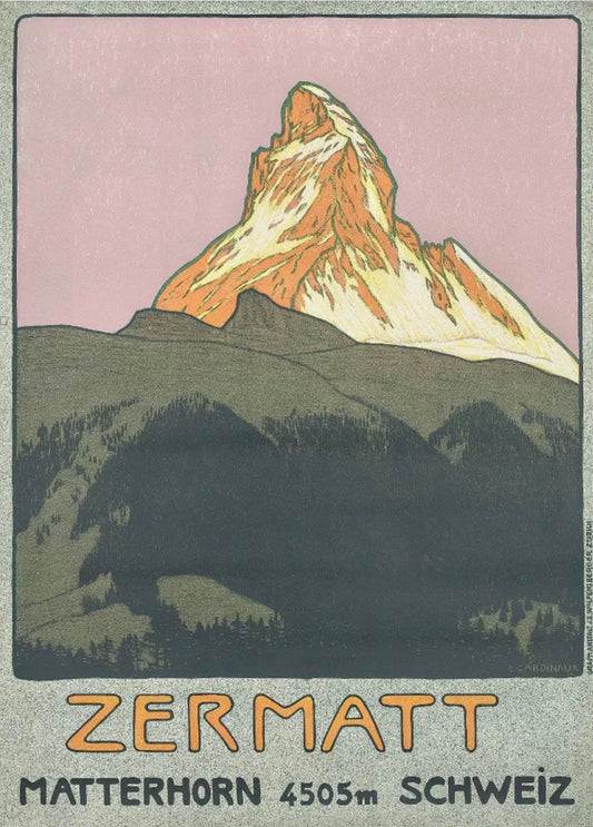 Vintage Zermat Swiss ski resort poster Emile Cardinaux 1908