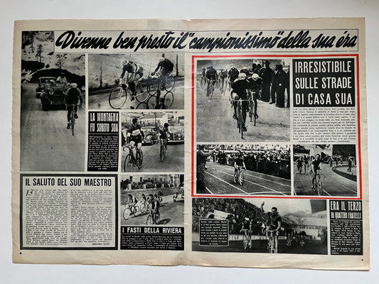 Vintage Cycling Print - Gino Bartali, Fausto Coppi, Original 1953