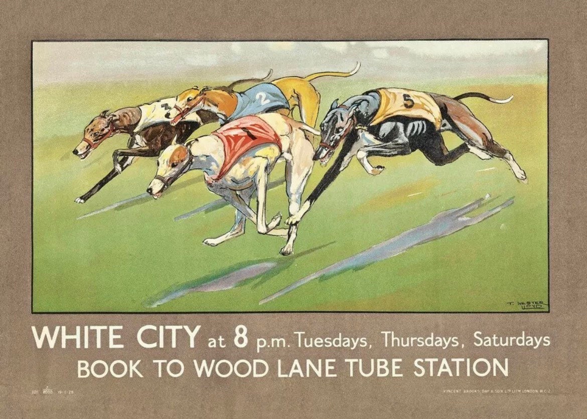 Vintage Advertising Poster - Greyhound Racing, White City, London 1928
