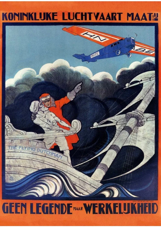 Vintage Advertising Poster - KLM airlines and the Flying Dutchman, 1923