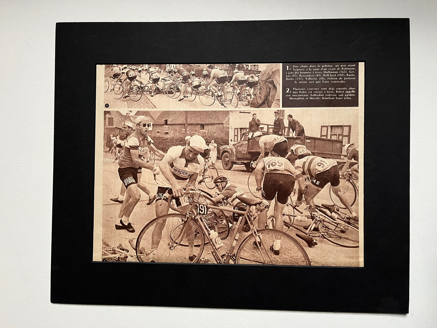 Vintage Tour de France crash cycling print 1953 Louison Bobet Jean Robic