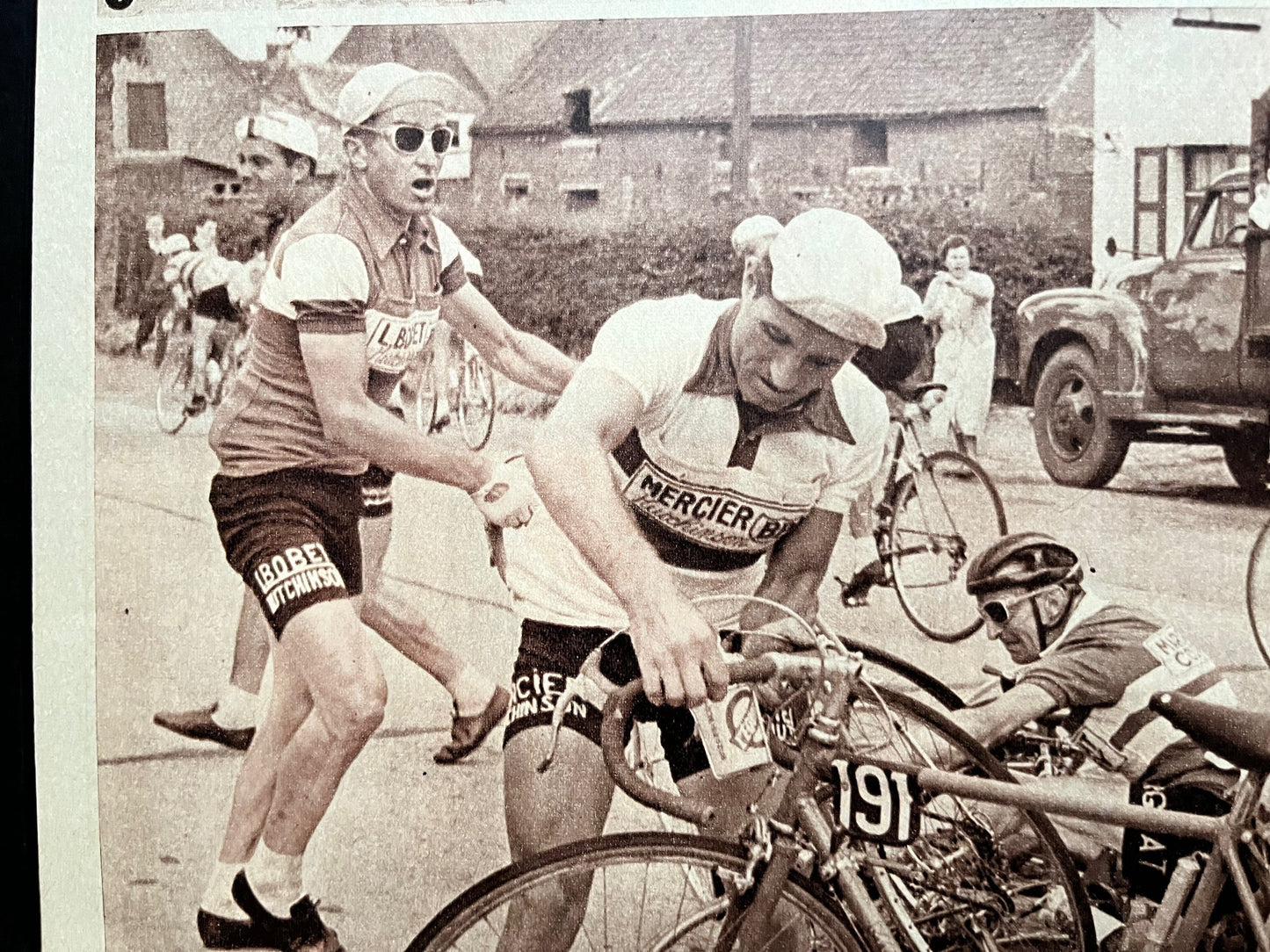 Vintage Tour de France crash cycling print 1953 Louison Bobet Jean Robic