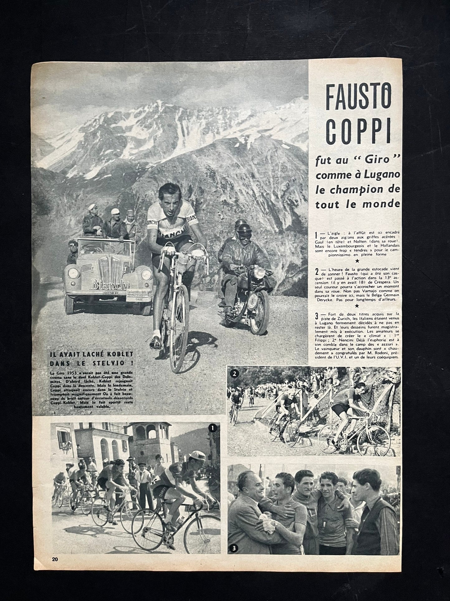 Vintage Cycling Print - Fausto Coppi-Bianchi, Original 1951