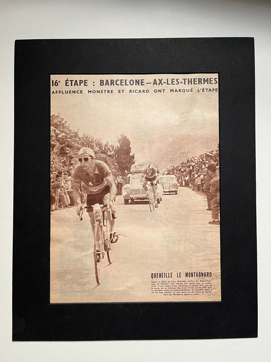 Vintage Cycling Print -  Tour de France, Marcel Queheille, Original 1959