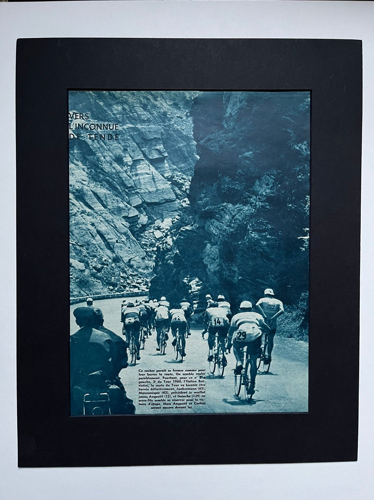 Vintage Cycling Print - Tour de France Mountain Stages, Original early 1960s