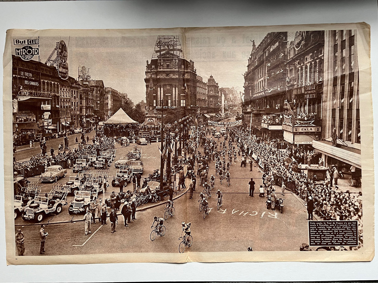 Vintage Cycling Print - Brussels, Tour de France,  Original 1950s