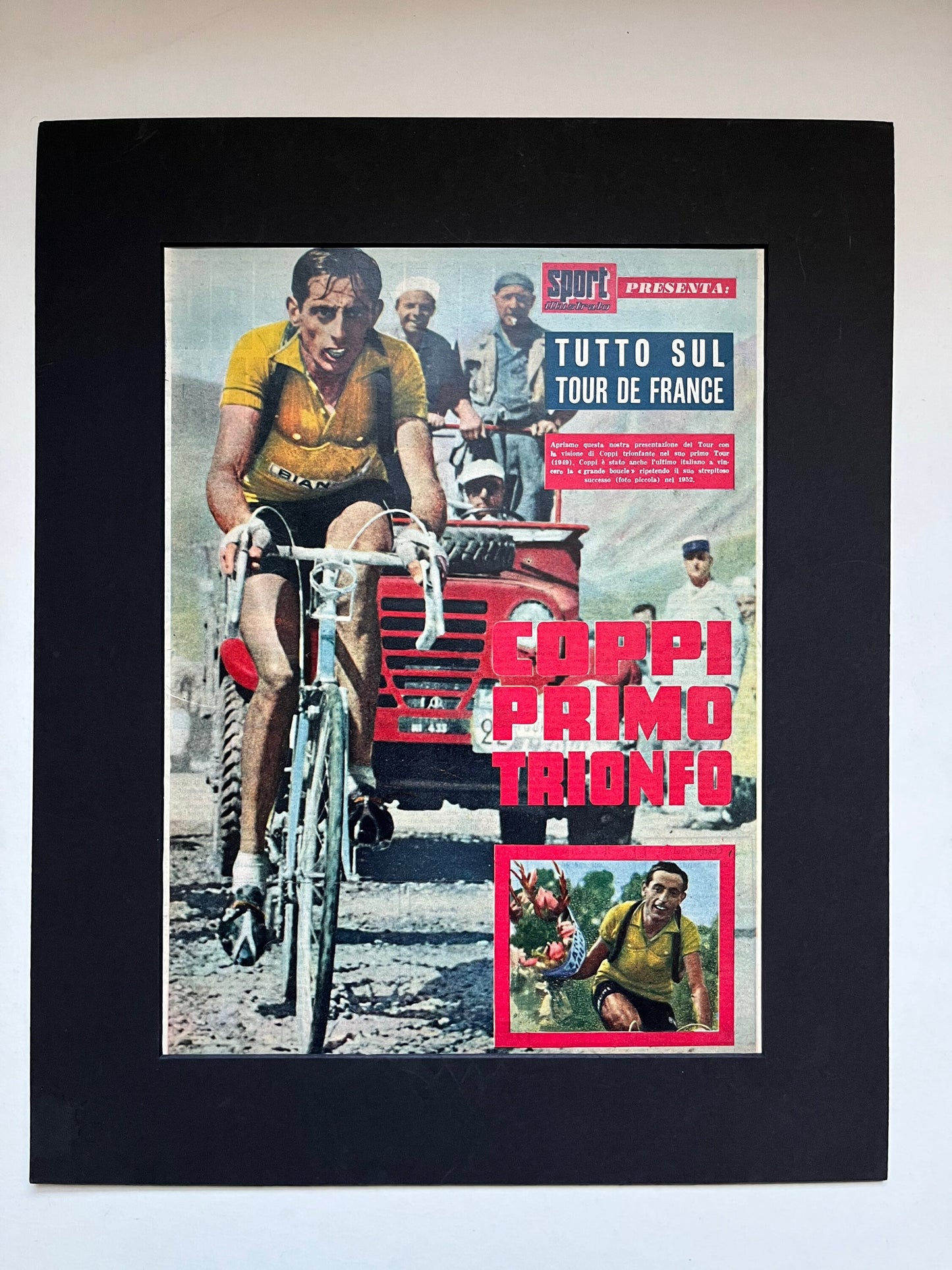Vintage Cycling Print - Fausto Coppi, 'Coppi Primo Trionfo', Bianchi Original, 1952