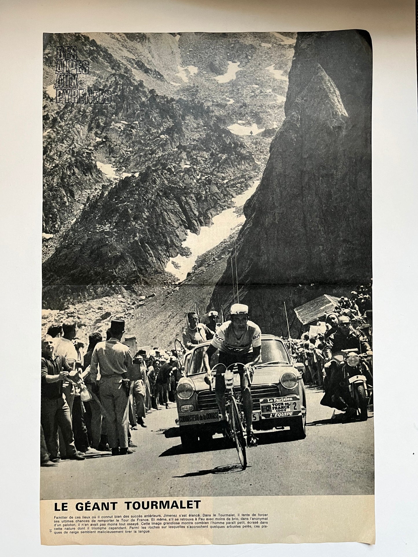 Vintage Cycling Print - Tour de France, Tourmalet, Julio Jimenez, Ford France Team, Original 1967